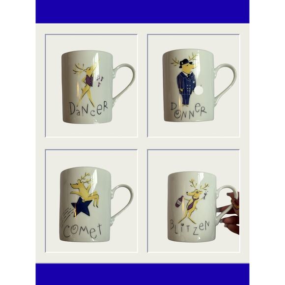 Pottery Barn Reindeer Mug Set of 6 Japan • Dancer, Dasher• Christmas Holiday - Picture 1 of 3